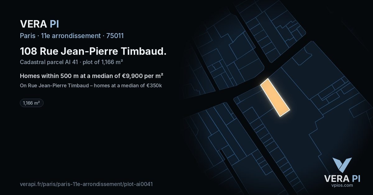 108 Rue Jean-Pierre Timbaud, 11e arrondissement at night – the plot lit, the parcels around coloured by the prices near them