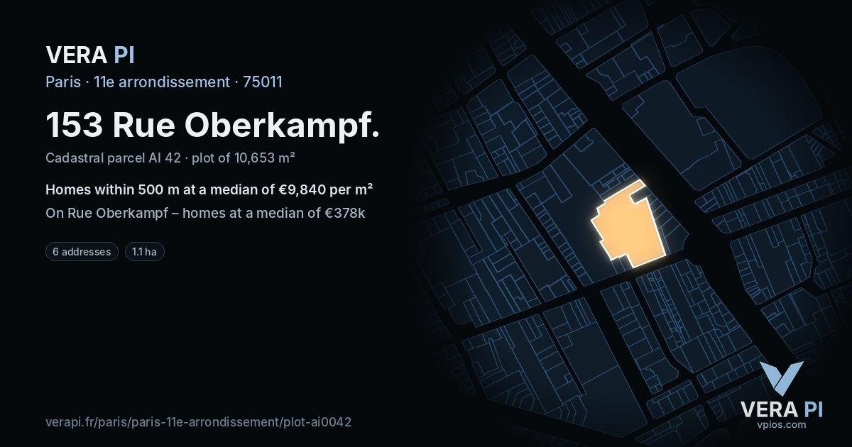 153 Rue Oberkampf, 11e arrondissement at night – the plot lit, the parcels around coloured by the prices near them