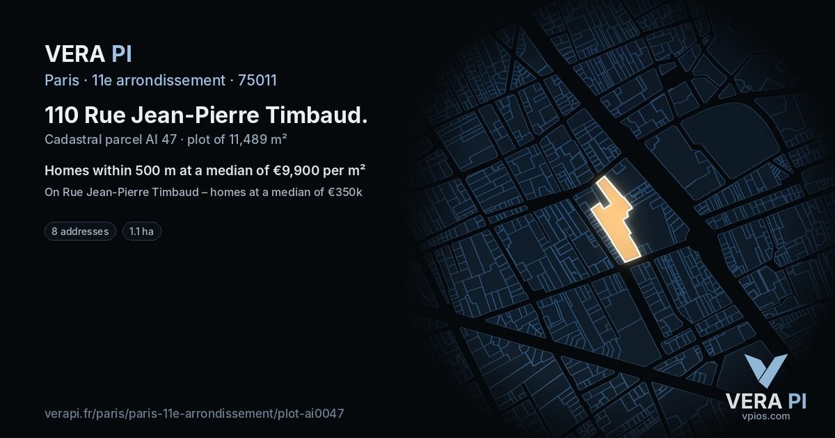 110 Rue Jean-Pierre Timbaud, 11e arrondissement at night – the plot lit, the parcels around coloured by the prices near them