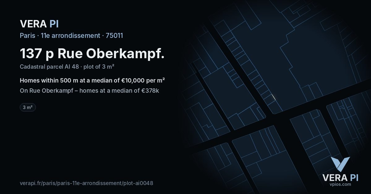 137 p Rue Oberkampf, 11e arrondissement at night – the plot lit, the parcels around coloured by the prices near them