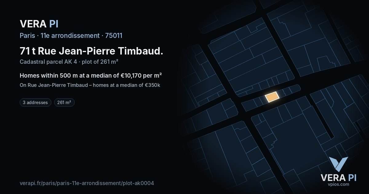71 t Rue Jean-Pierre Timbaud, 11e arrondissement at night – the plot lit, the parcels around coloured by the prices near them