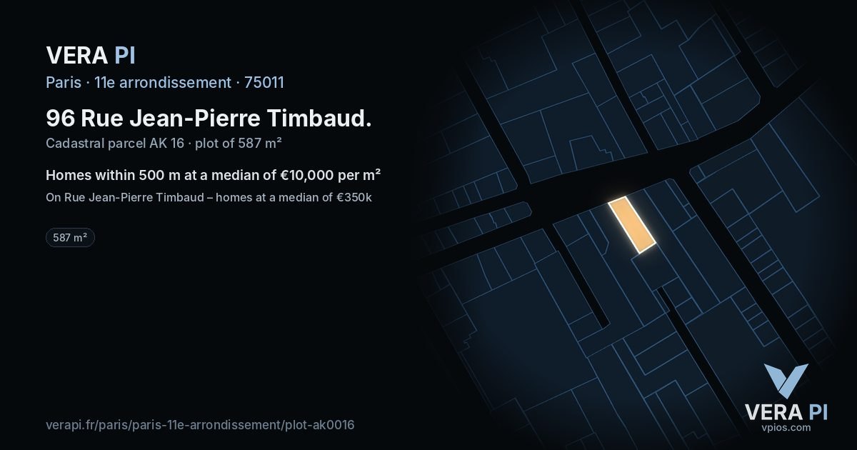 96 Rue Jean-Pierre Timbaud, 11e arrondissement at night – the plot lit, the parcels around coloured by the prices near them
