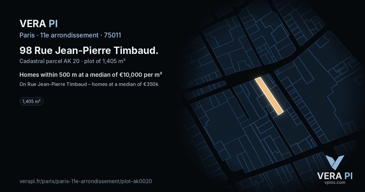 98 Rue Jean-Pierre Timbaud, 11e arrondissement at night – the plot lit, the parcels around coloured by the prices near them