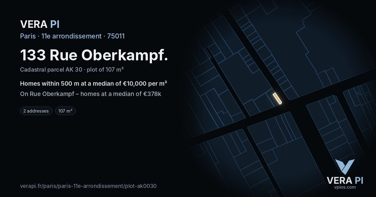 133 Rue Oberkampf, 11e arrondissement at night – the plot lit, the parcels around coloured by the prices near them