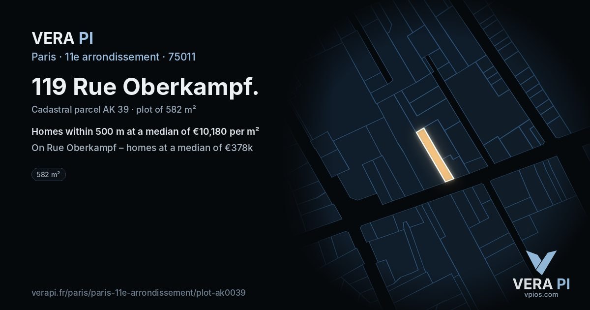 119 Rue Oberkampf, 11e arrondissement at night – the plot lit, the parcels around coloured by the prices near them