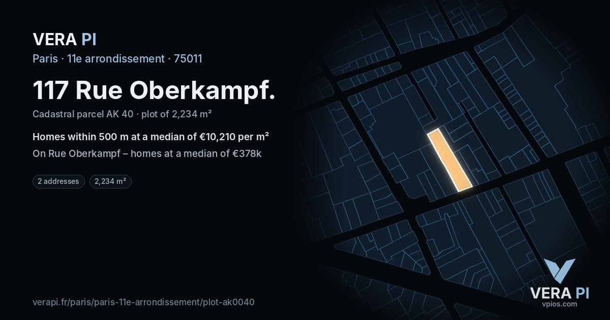 117 Rue Oberkampf, 11e arrondissement at night – the plot lit, the parcels around coloured by the prices near them