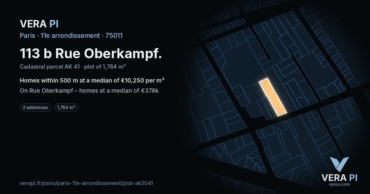 113 b Rue Oberkampf, 11e arrondissement at night – the plot lit, the parcels around coloured by the prices near them