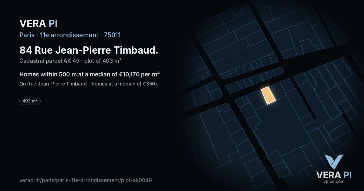 84 Rue Jean-Pierre Timbaud, 11e arrondissement at night – the plot lit, the parcels around coloured by the prices near them