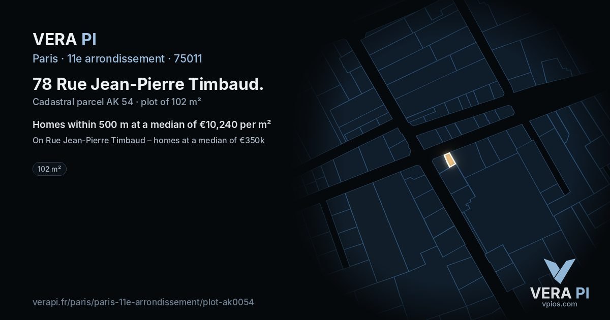 78 Rue Jean-Pierre Timbaud, 11e arrondissement at night – the plot lit, the parcels around coloured by the prices near them