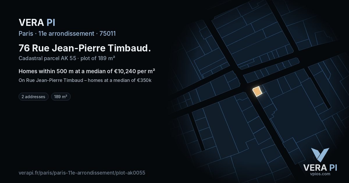 76 Rue Jean-Pierre Timbaud, 11e arrondissement at night – the plot lit, the parcels around coloured by the prices near them