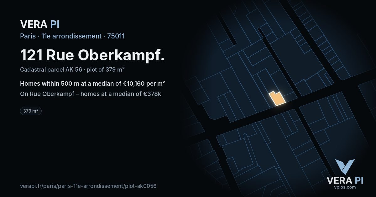 121 Rue Oberkampf, 11e arrondissement at night – the plot lit, the parcels around coloured by the prices near them