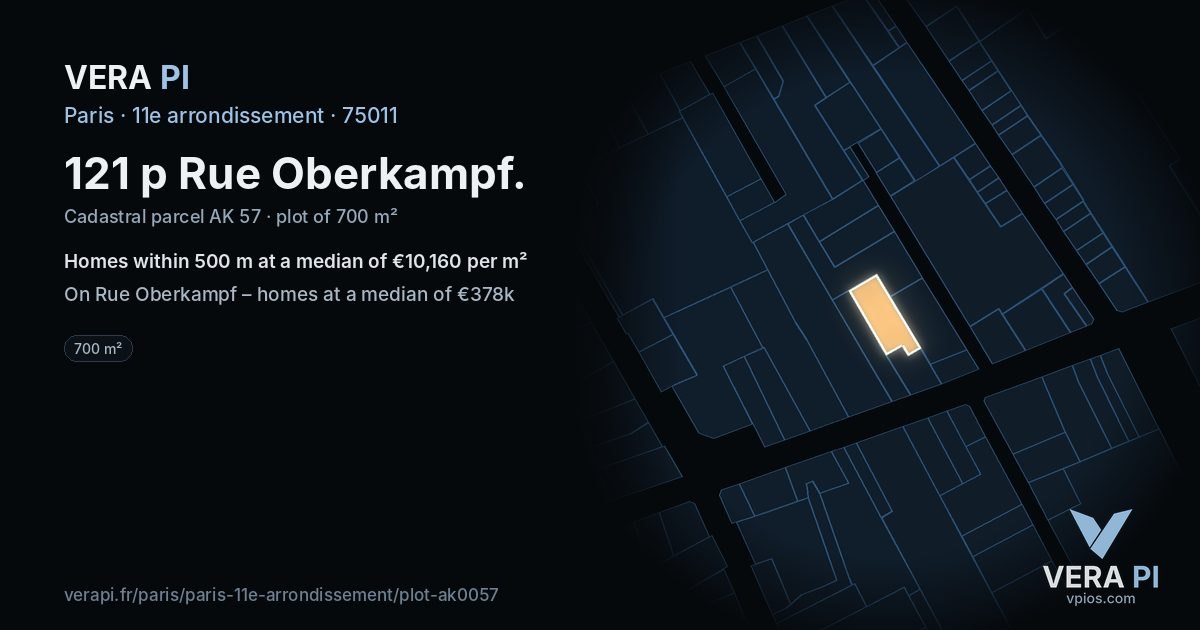 121 p Rue Oberkampf, 11e arrondissement at night – the plot lit, the parcels around coloured by the prices near them