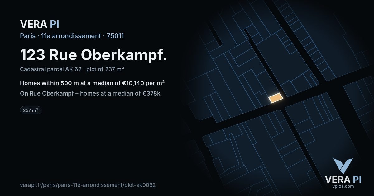 123 Rue Oberkampf, 11e arrondissement at night – the plot lit, the parcels around coloured by the prices near them