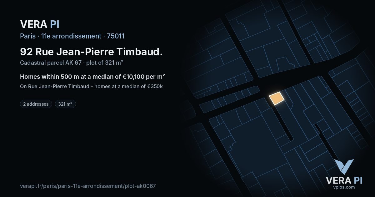 92 Rue Jean-Pierre Timbaud, 11e arrondissement at night – the plot lit, the parcels around coloured by the prices near them