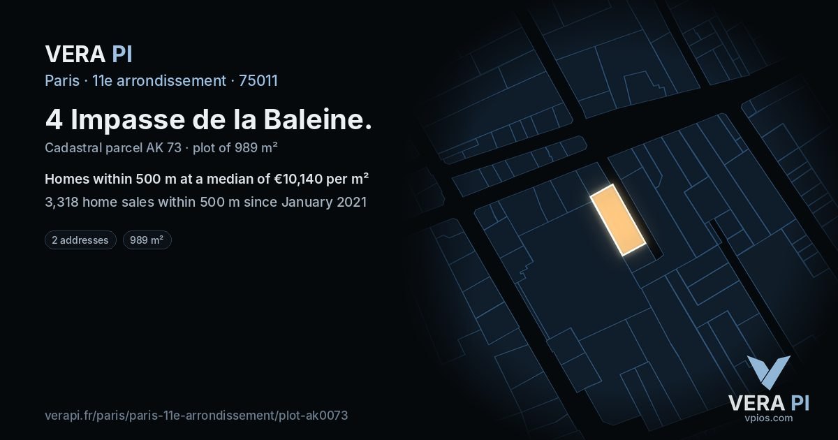 4 Impasse de la Baleine, 11e arrondissement at night – the plot lit, the parcels around coloured by the prices near them