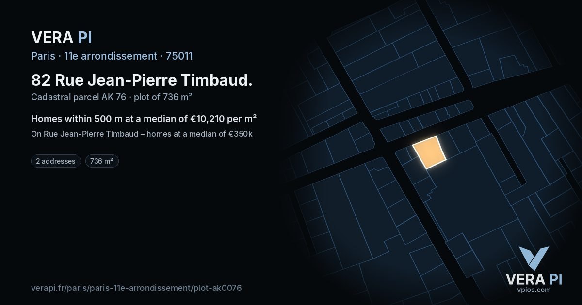 82 Rue Jean-Pierre Timbaud, 11e arrondissement at night – the plot lit, the parcels around coloured by the prices near them
