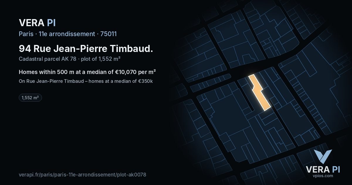 94 Rue Jean-Pierre Timbaud, 11e arrondissement at night – the plot lit, the parcels around coloured by the prices near them
