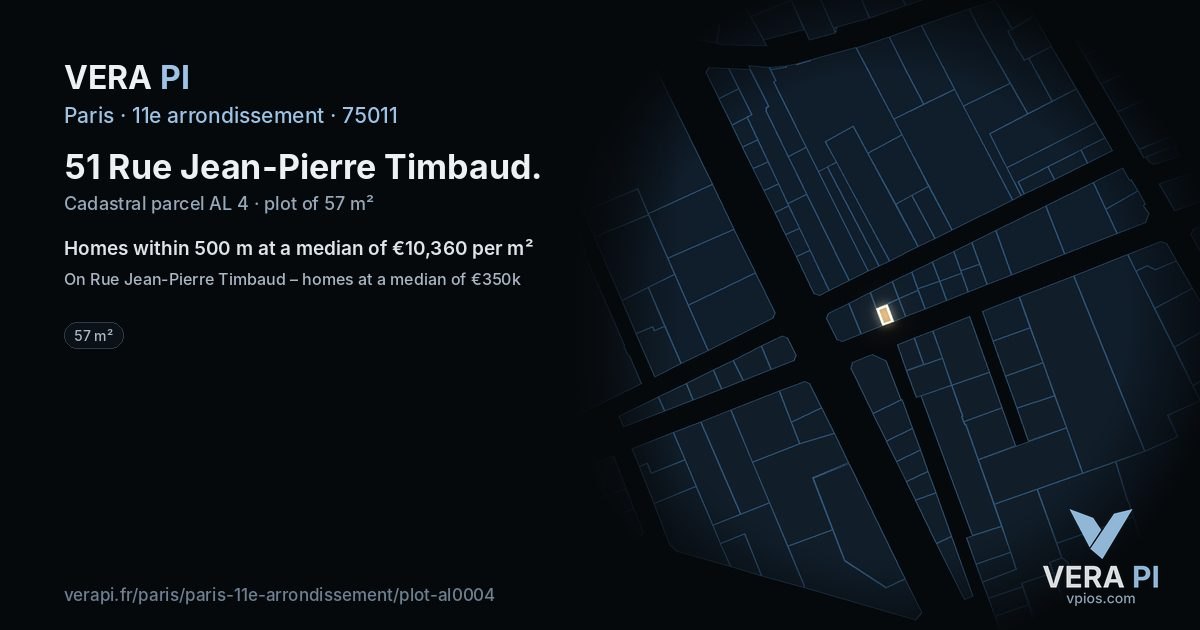 51 Rue Jean-Pierre Timbaud, 11e arrondissement at night – the plot lit, the parcels around coloured by the prices near them