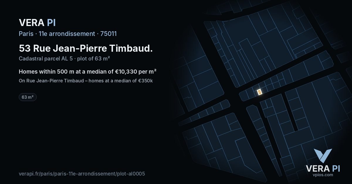53 Rue Jean-Pierre Timbaud, 11e arrondissement at night – the plot lit, the parcels around coloured by the prices near them