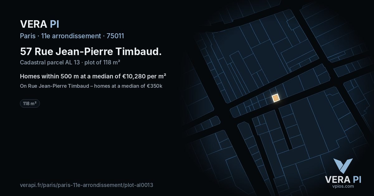 57 Rue Jean-Pierre Timbaud, 11e arrondissement at night – the plot lit, the parcels around coloured by the prices near them