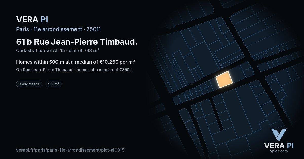 61 b Rue Jean-Pierre Timbaud, 11e arrondissement at night – the plot lit, the parcels around coloured by the prices near them