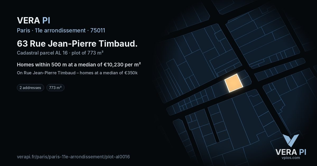 63 Rue Jean-Pierre Timbaud, 11e arrondissement at night – the plot lit, the parcels around coloured by the prices near them