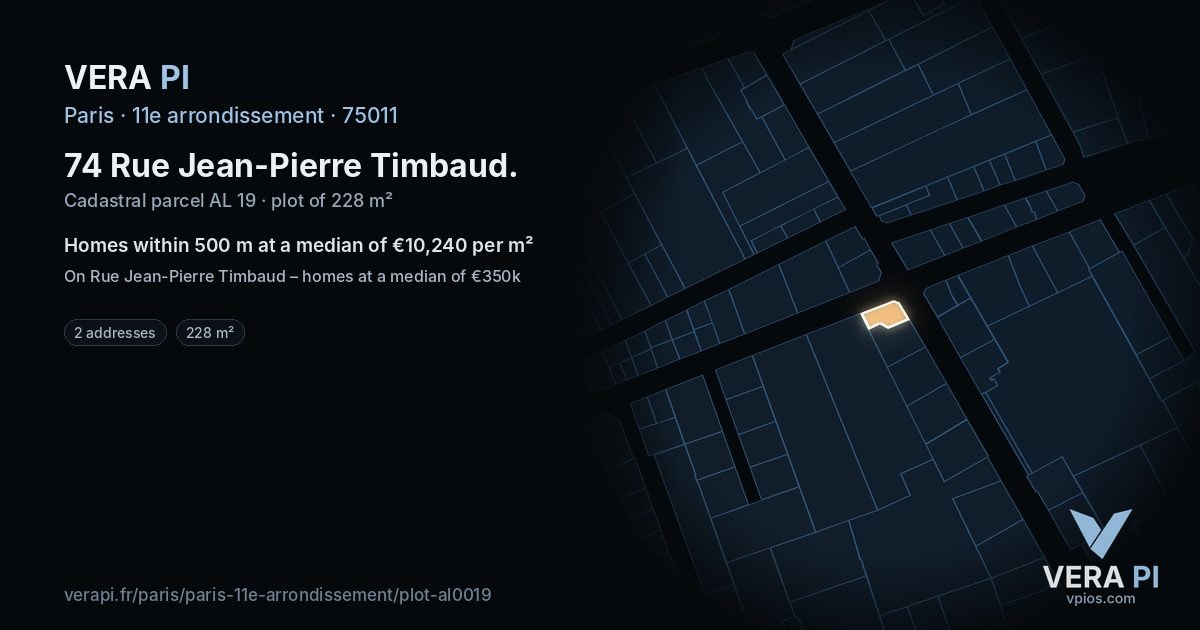 74 Rue Jean-Pierre Timbaud, 11e arrondissement at night – the plot lit, the parcels around coloured by the prices near them