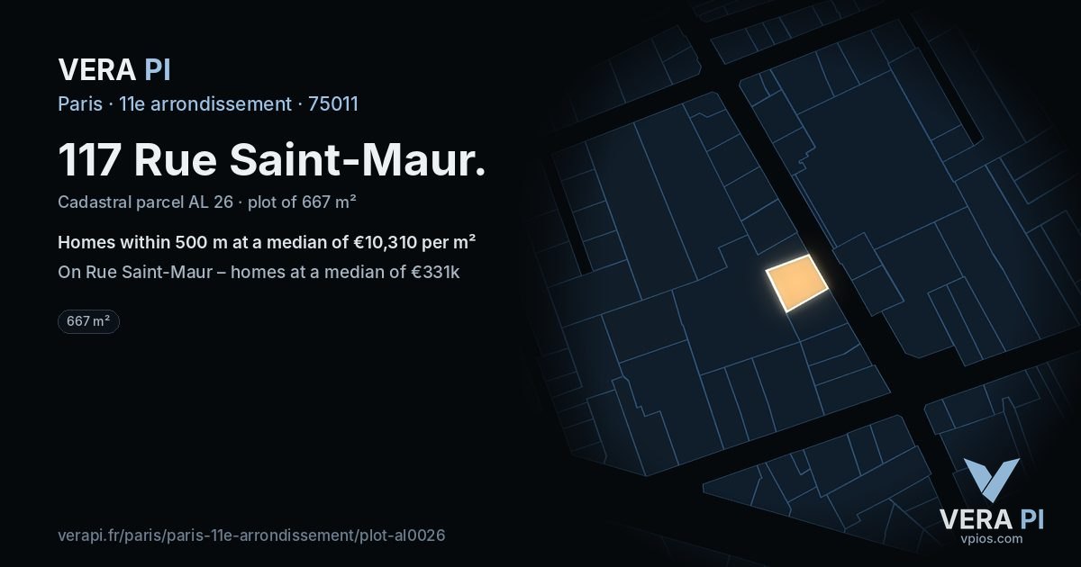 117 Rue Saint-Maur, 11e arrondissement at night – the plot lit, the parcels around coloured by the prices near them