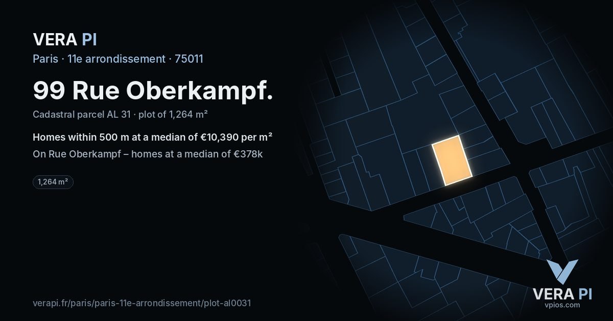 99 Rue Oberkampf, 11e arrondissement at night – the plot lit, the parcels around coloured by the prices near them