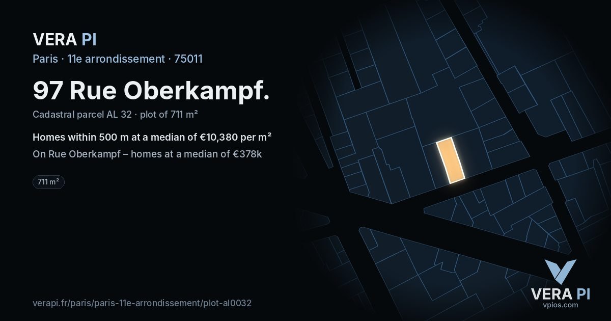 97 Rue Oberkampf, 11e arrondissement at night – the plot lit, the parcels around coloured by the prices near them