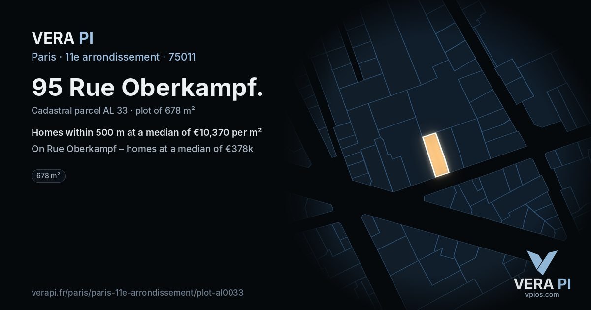 95 Rue Oberkampf, 11e arrondissement at night – the plot lit, the parcels around coloured by the prices near them