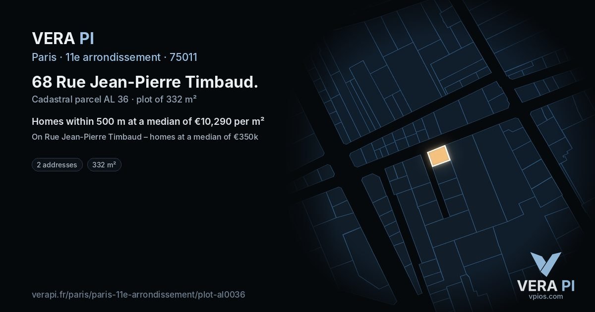 68 Rue Jean-Pierre Timbaud, 11e arrondissement at night – the plot lit, the parcels around coloured by the prices near them