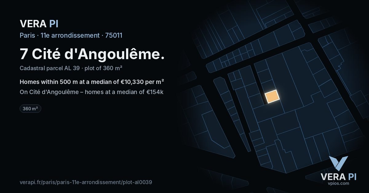 7 Cité d'Angoulême, 11e arrondissement at night – the plot lit, the parcels around coloured by the prices near them