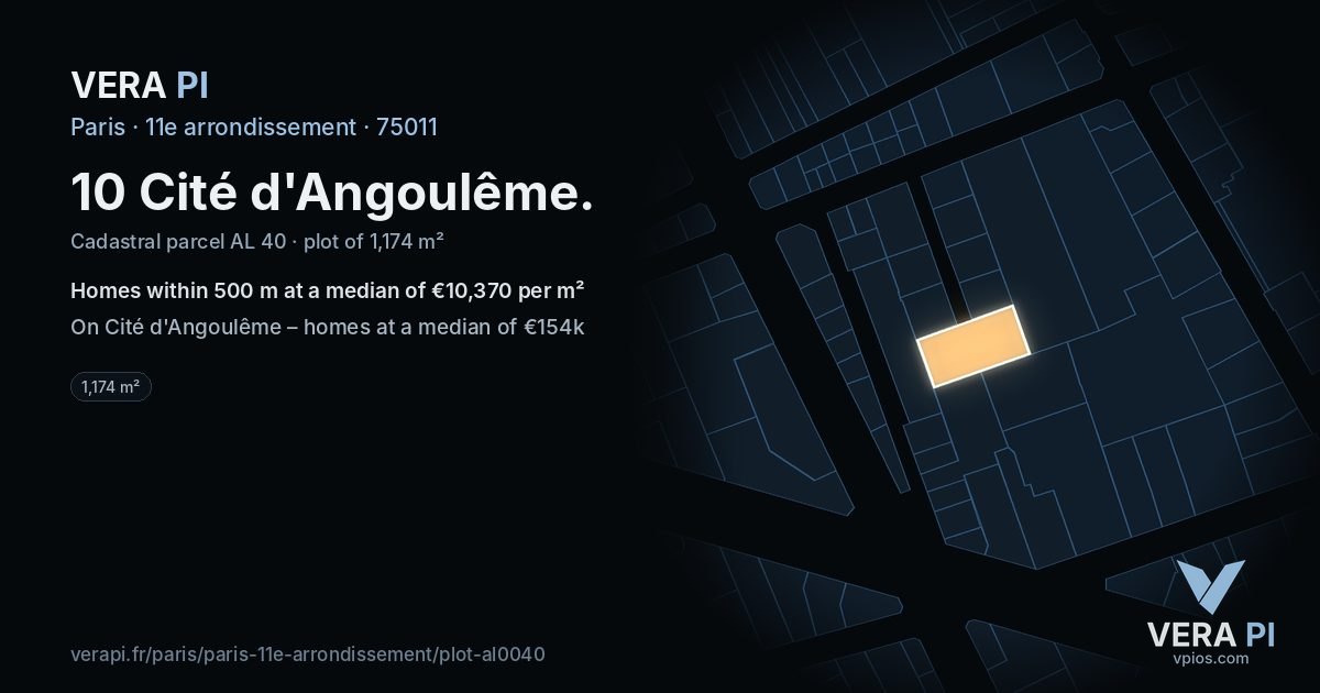 10 Cité d'Angoulême, 11e arrondissement at night – the plot lit, the parcels around coloured by the prices near them