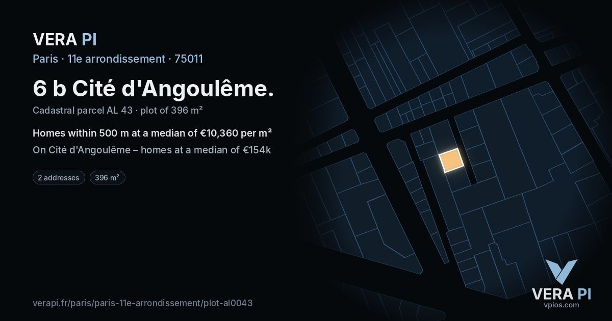 6 b Cité d'Angoulême, 11e arrondissement at night – the plot lit, the parcels around coloured by the prices near them