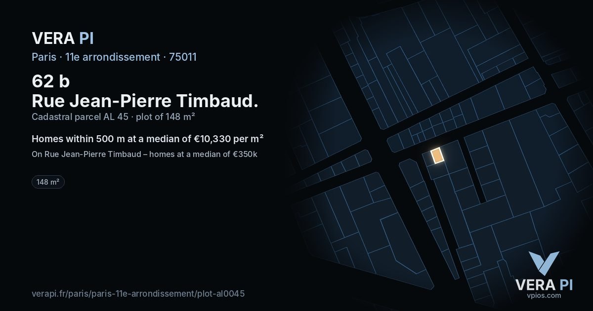 62 b Rue Jean-Pierre Timbaud, 11e arrondissement at night – the plot lit, the parcels around coloured by the prices near them