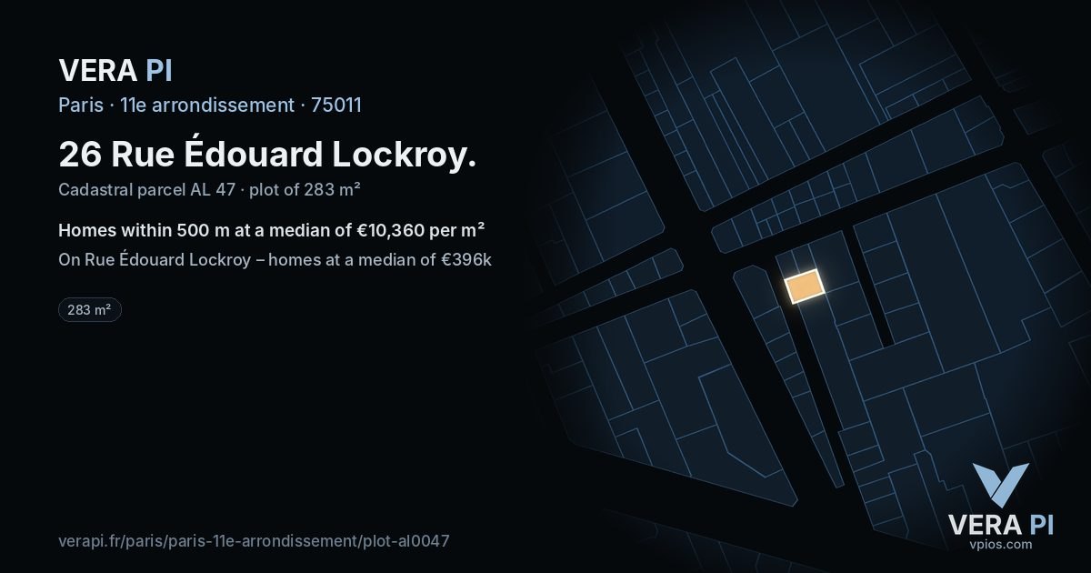 26 Rue Édouard Lockroy, 11e arrondissement at night – the plot lit, the parcels around coloured by the prices near them
