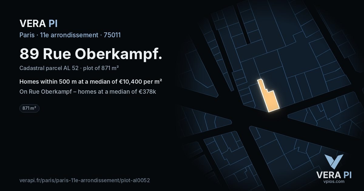 89 Rue Oberkampf, 11e arrondissement at night – the plot lit, the parcels around coloured by the prices near them