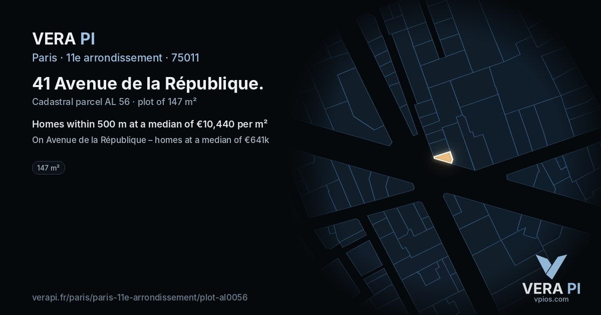 41 Avenue de la République, 11e arrondissement at night – the plot lit, the parcels around coloured by the prices near them