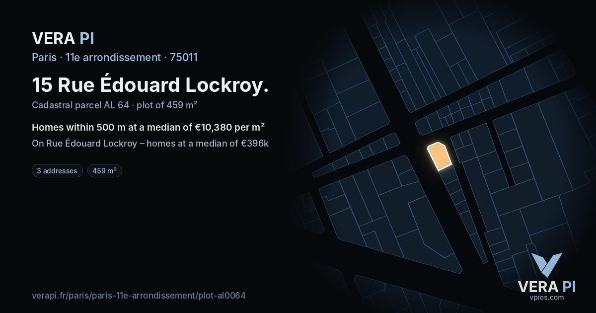 15 Rue Édouard Lockroy, 11e arrondissement at night – the plot lit, the parcels around coloured by the prices near them