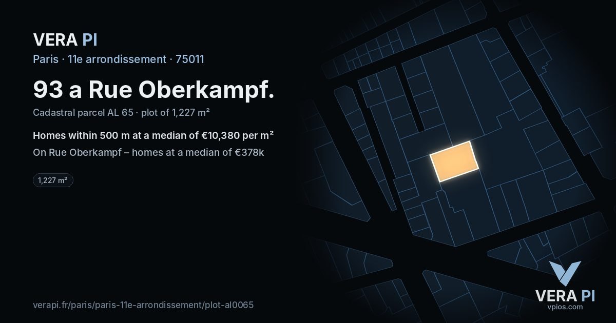 93 a Rue Oberkampf, 11e arrondissement at night – the plot lit, the parcels around coloured by the prices near them