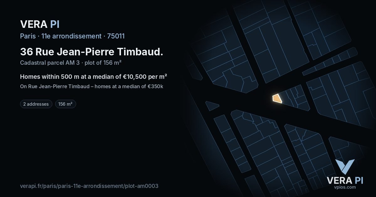 36 Rue Jean-Pierre Timbaud, 11e arrondissement at night – the plot lit, the parcels around coloured by the prices near them