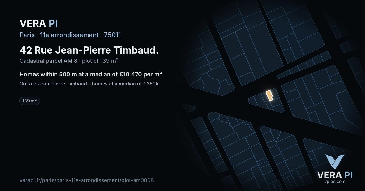 42 Rue Jean-Pierre Timbaud, 11e arrondissement at night – the plot lit, the parcels around coloured by the prices near them