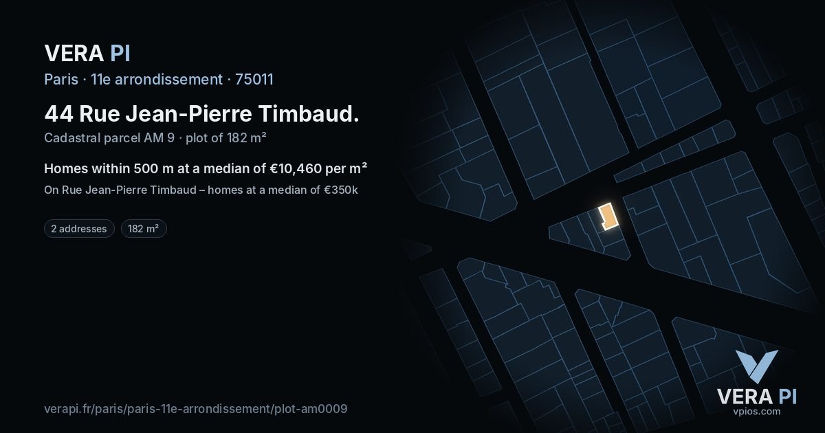 44 Rue Jean-Pierre Timbaud, 11e arrondissement at night – the plot lit, the parcels around coloured by the prices near them