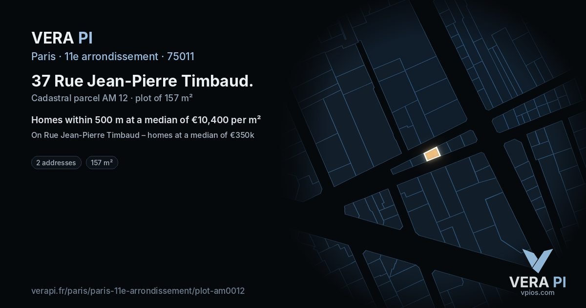 37 Rue Jean-Pierre Timbaud, 11e arrondissement at night – the plot lit, the parcels around coloured by the prices near them