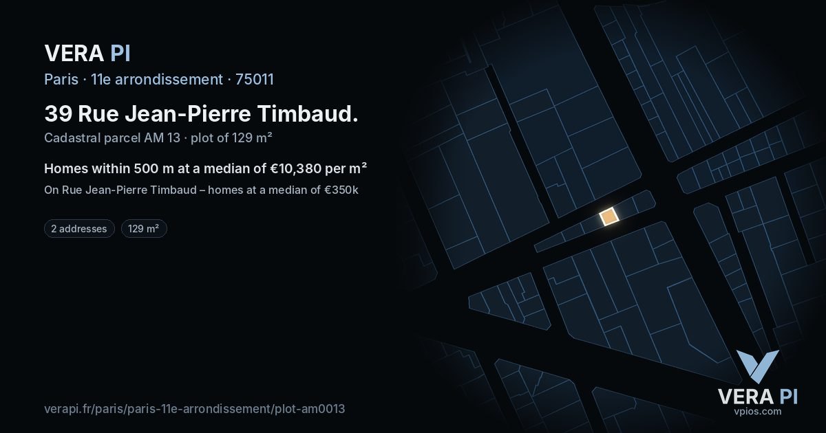 39 Rue Jean-Pierre Timbaud, 11e arrondissement at night – the plot lit, the parcels around coloured by the prices near them