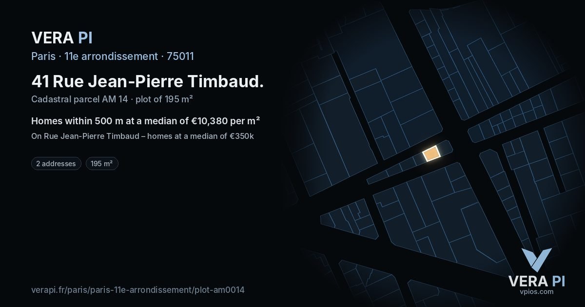 41 Rue Jean-Pierre Timbaud, 11e arrondissement at night – the plot lit, the parcels around coloured by the prices near them