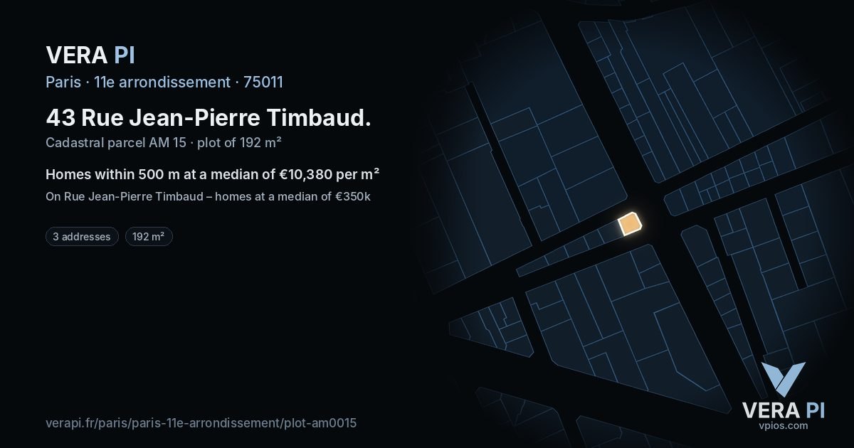 43 Rue Jean-Pierre Timbaud, 11e arrondissement at night – the plot lit, the parcels around coloured by the prices near them