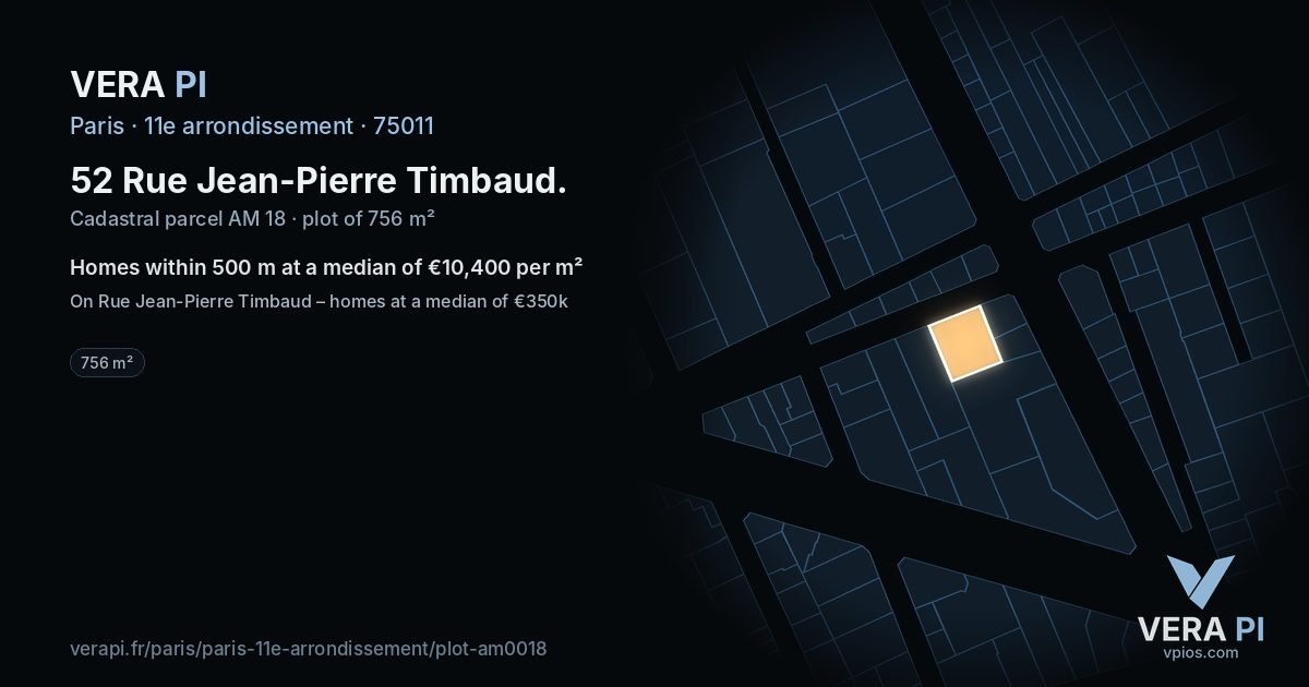 52 Rue Jean-Pierre Timbaud, 11e arrondissement at night – the plot lit, the parcels around coloured by the prices near them