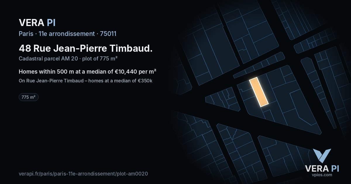 48 Rue Jean-Pierre Timbaud, 11e arrondissement at night – the plot lit, the parcels around coloured by the prices near them